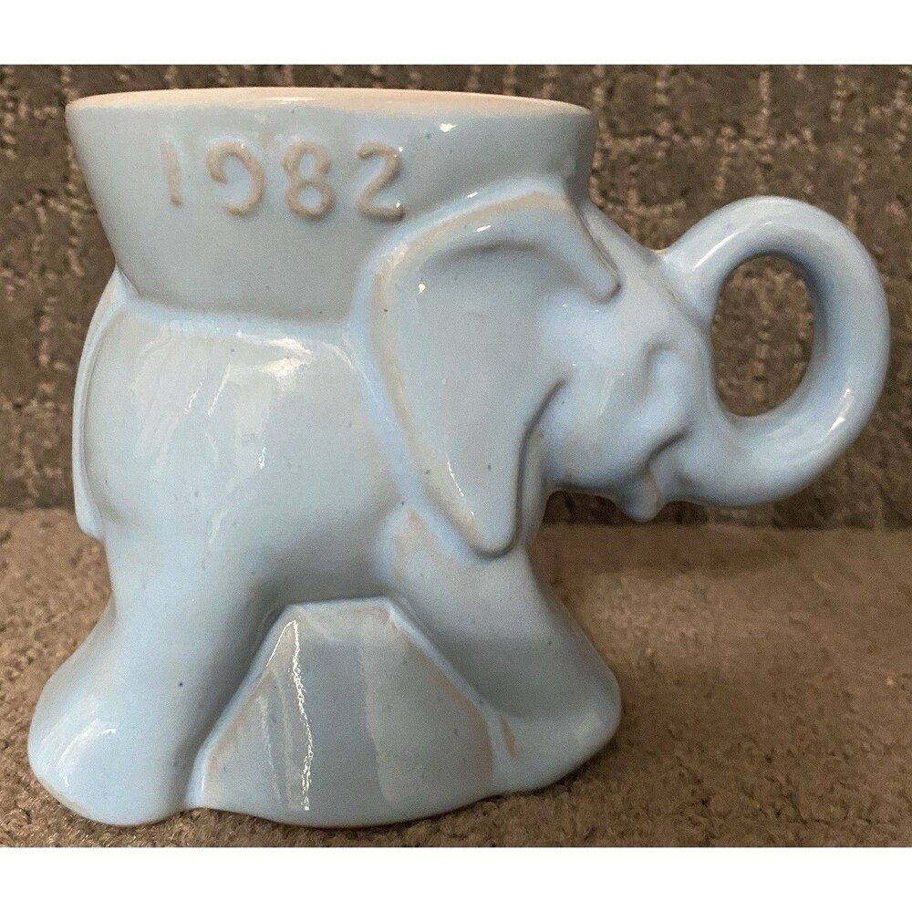 Frankoma Elephant Political 1982 GOP Mug Lt Blue Vtg